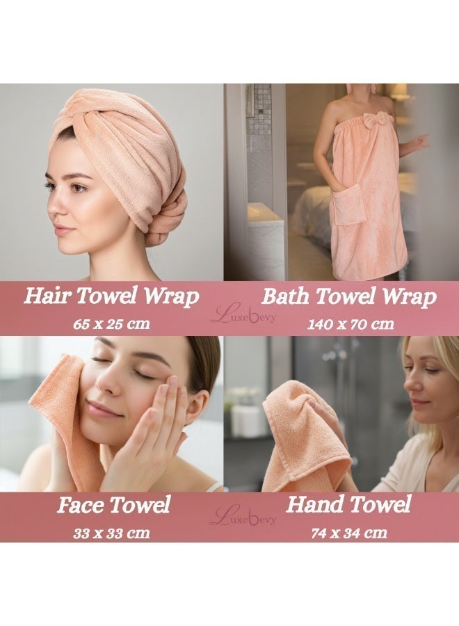 Luxebevy 14-Piece Spa Bath Gift Set for Women – Luxury Pink Coral Fleece Towel Wrap, Hair Towel, Loofah, Back Scrubber, Makeup Pads & More – Premium Bathroom Accessories Gift Box for Birthday & Valentines Day - Image 3
